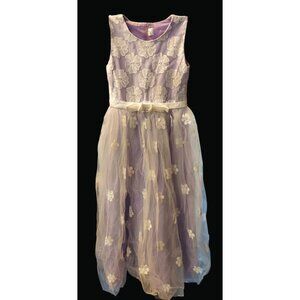 Lavender Floral Girls Sleeveless Dress With Embroidered Tulle Overlay JJ A